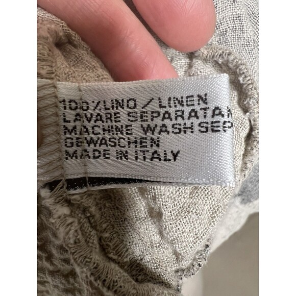 Stella Moda Italy Taupe Linen Crinkle Floral Pullover Pockets Top Lagenlook M - Picture 8 of 10